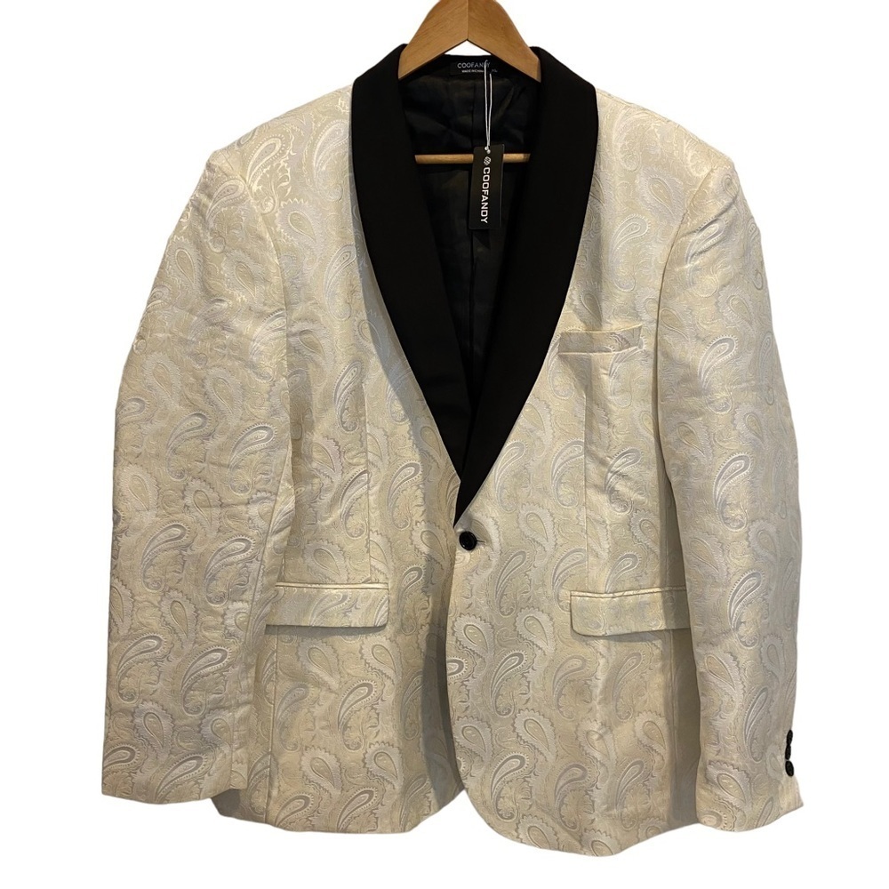 Coofandy Paisley party tuxedo NWT cream & white Classic silky Timeless formal XL